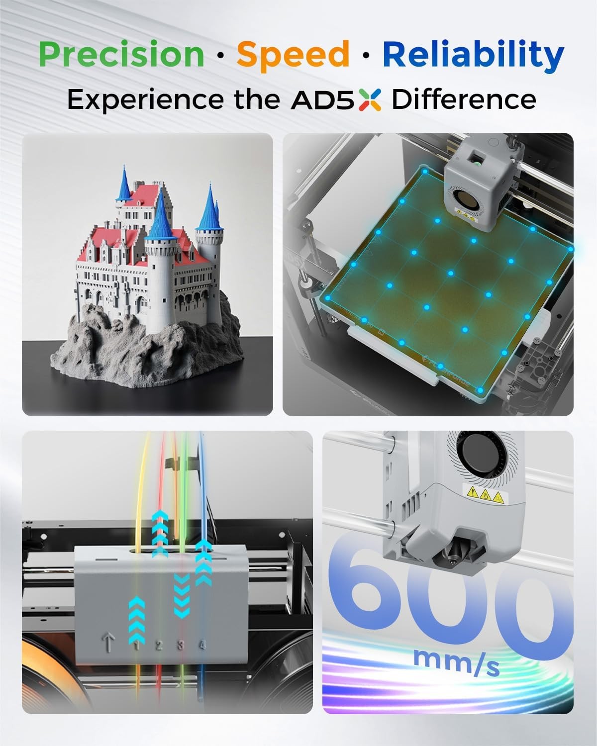 FLASHFORGE AD5X Multicolor 3D Printers w/ Max 600mm/s High-Speed Auto Leveling