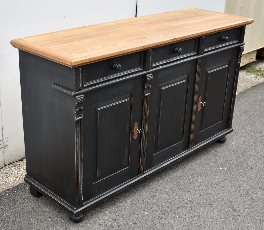 Painted Pine Three Door Sideboard, Reproduction.