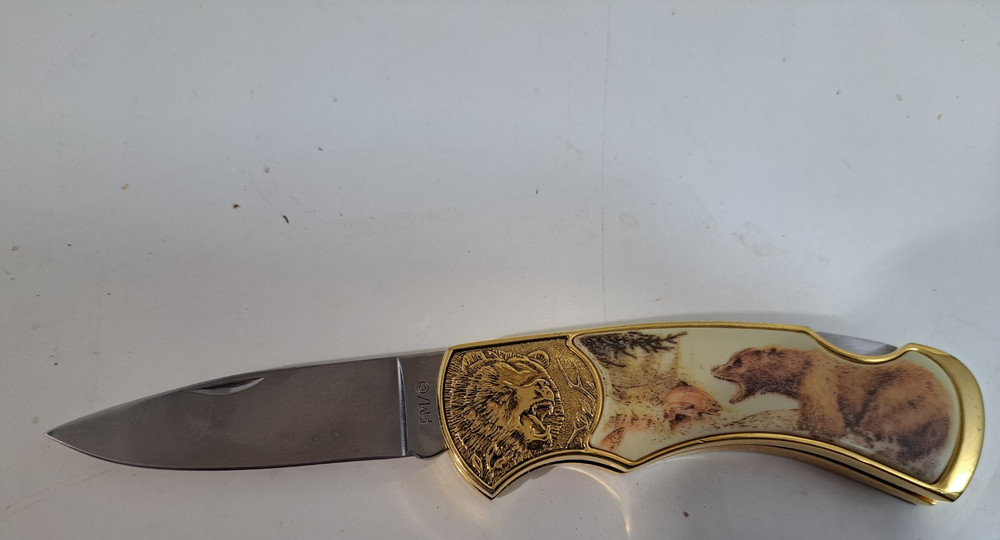 Franklin Mint Folding Collector Knife, Wild Boar Pattern, New