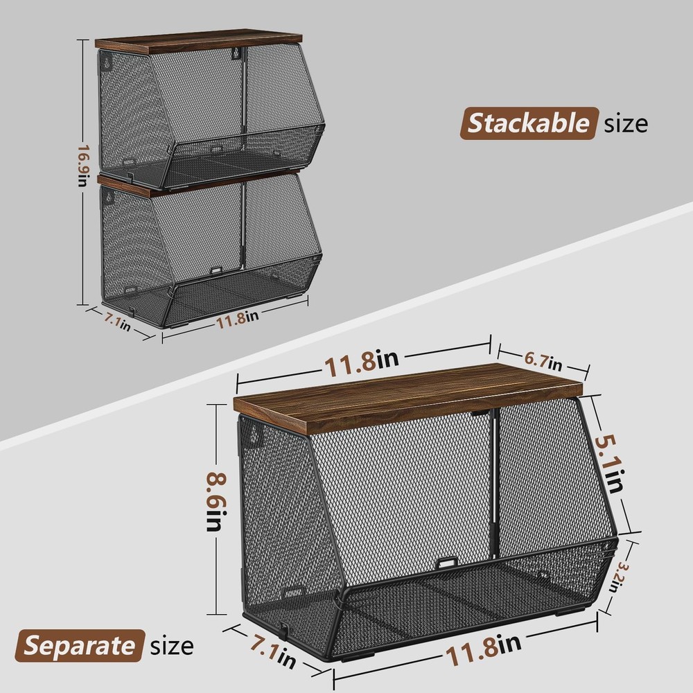Stackable Fruit Basket for Kitchen Countertop Space Saving, Wall Mounted Mesh...