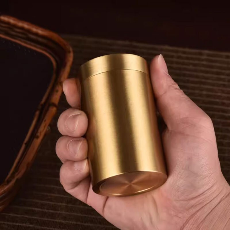 Solid Brass Sealed Tank Tea Caddy Container Portable Metal Storage Box 250g EDC