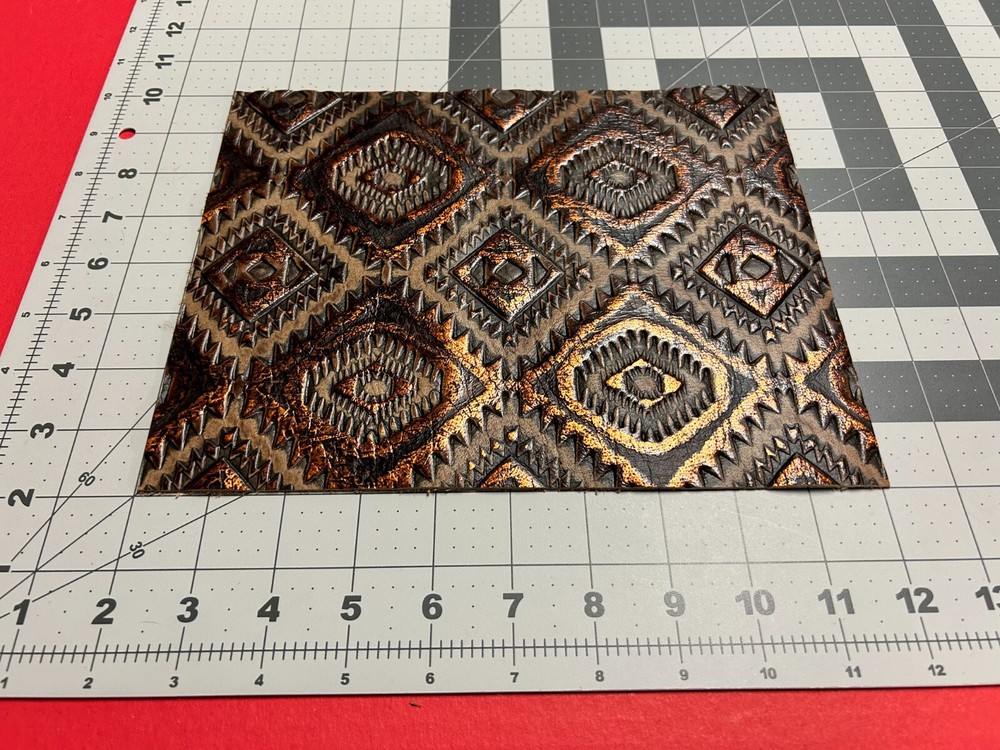 Embossed Leather Aztec Brown and Copper, Custom Cuts, Leather Sheets by Size