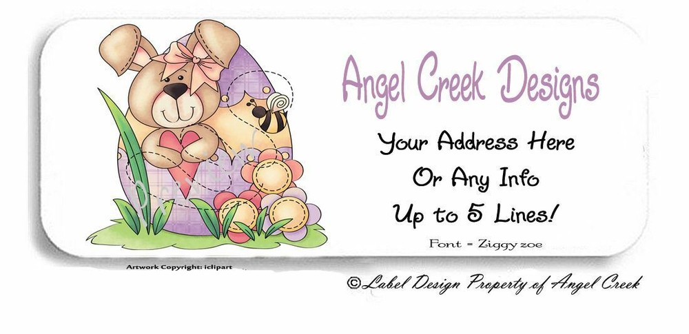 Country Prim Daisies Easter Bunny in Egg w/Bumblebee Return Address Labels