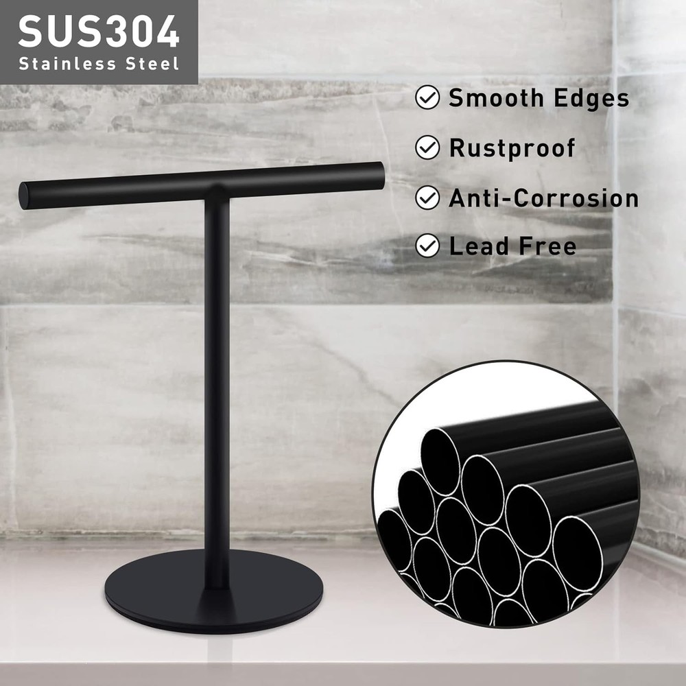 T-Shape Hand Towel Holder - Standing Rack for 1pack, Black