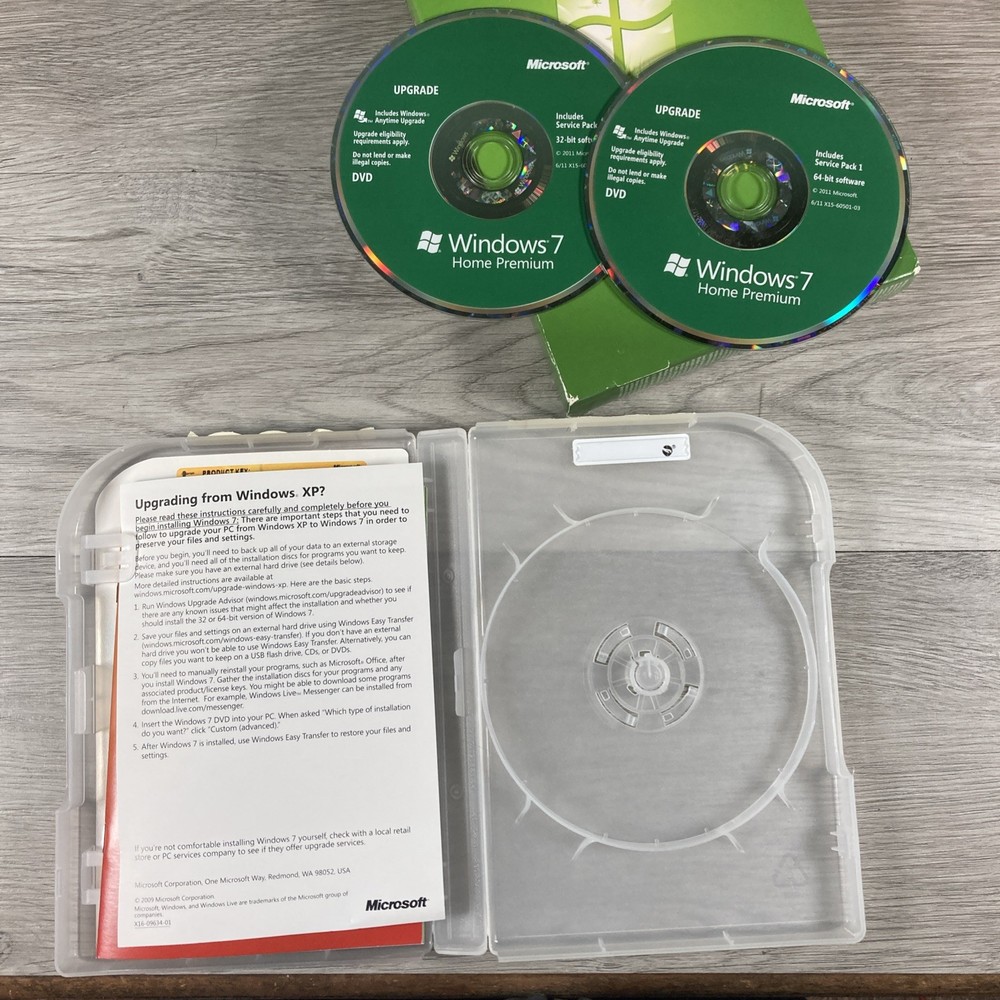 Microsoft Windows 7 Home Premium Upgrade 32 & 64 Bit DVDs MS Windows With Key