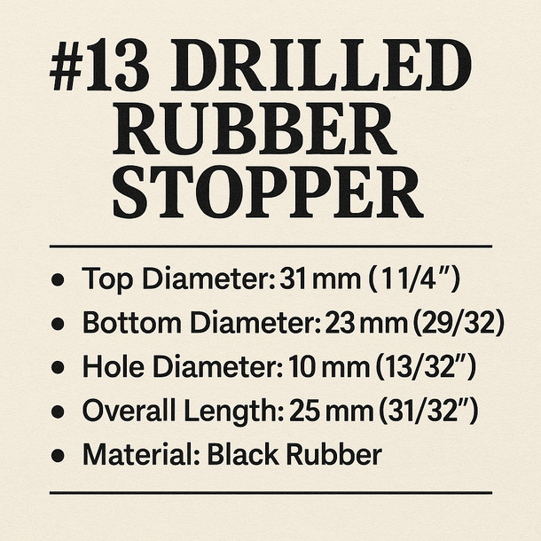 LD Carlson No. 13 Drilled Rubber Stopper