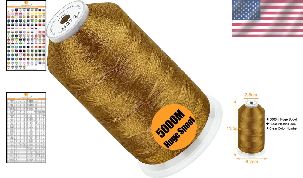 Versatile Old Gold Polyester Thread 5000M, 40WT for Creative Embroidery Projects