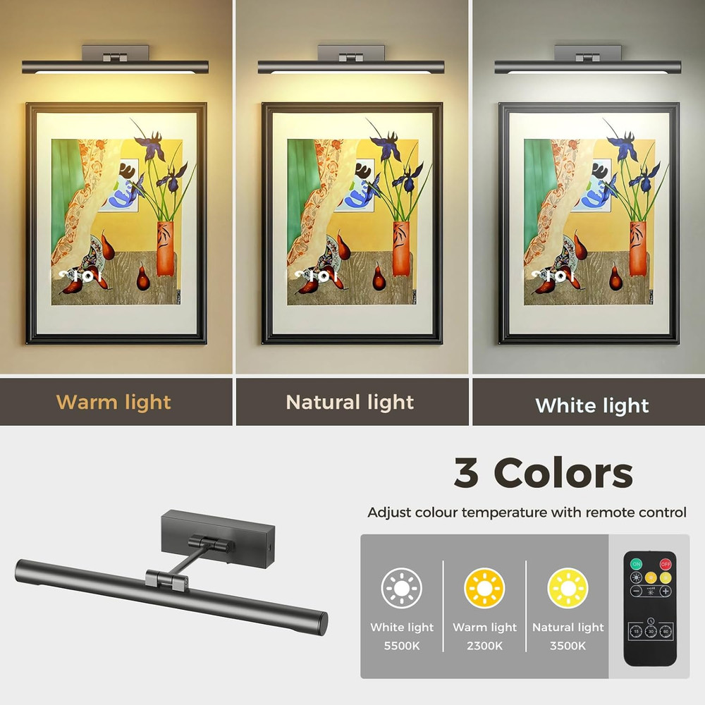 Battery Operated Wireless Picture Light with Adjustable Swing Arm, Dimmable