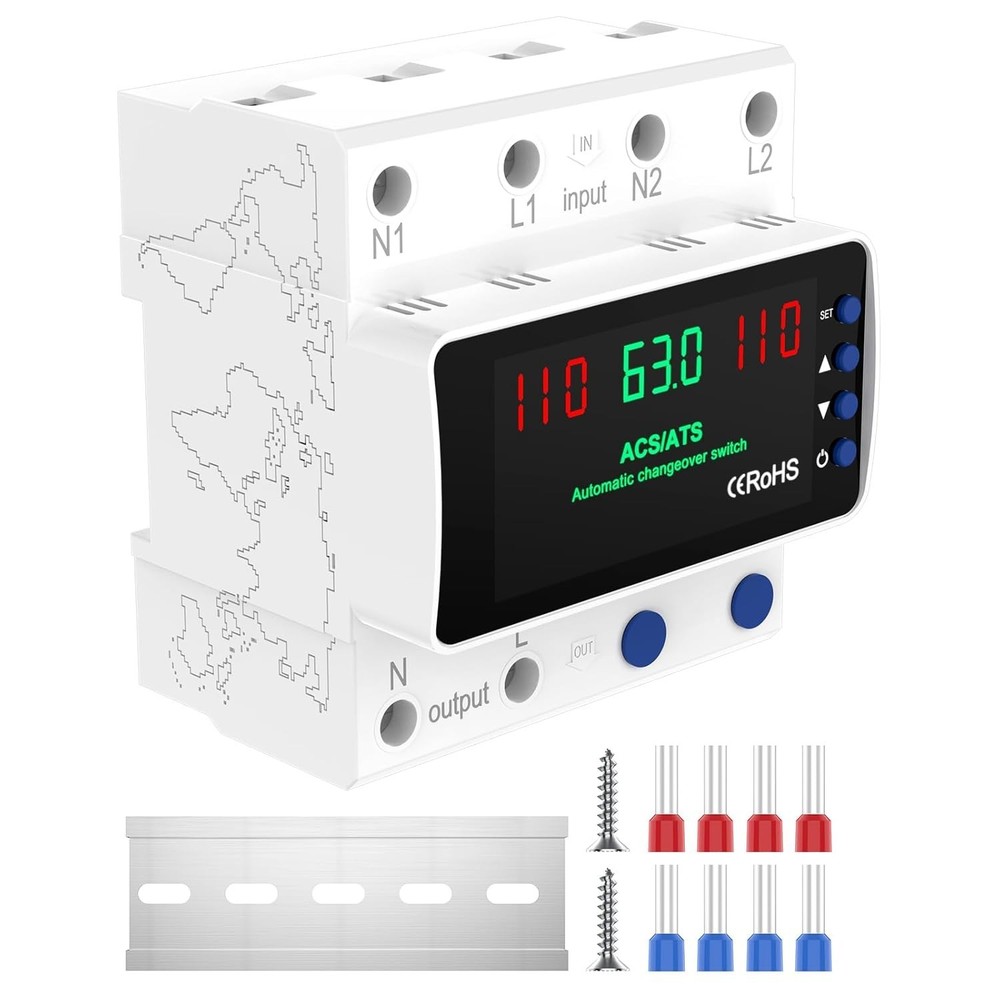 Automatic Transfer Switch 63A 110V, Manual Changeover Switch DIN Rail Mount, 63A