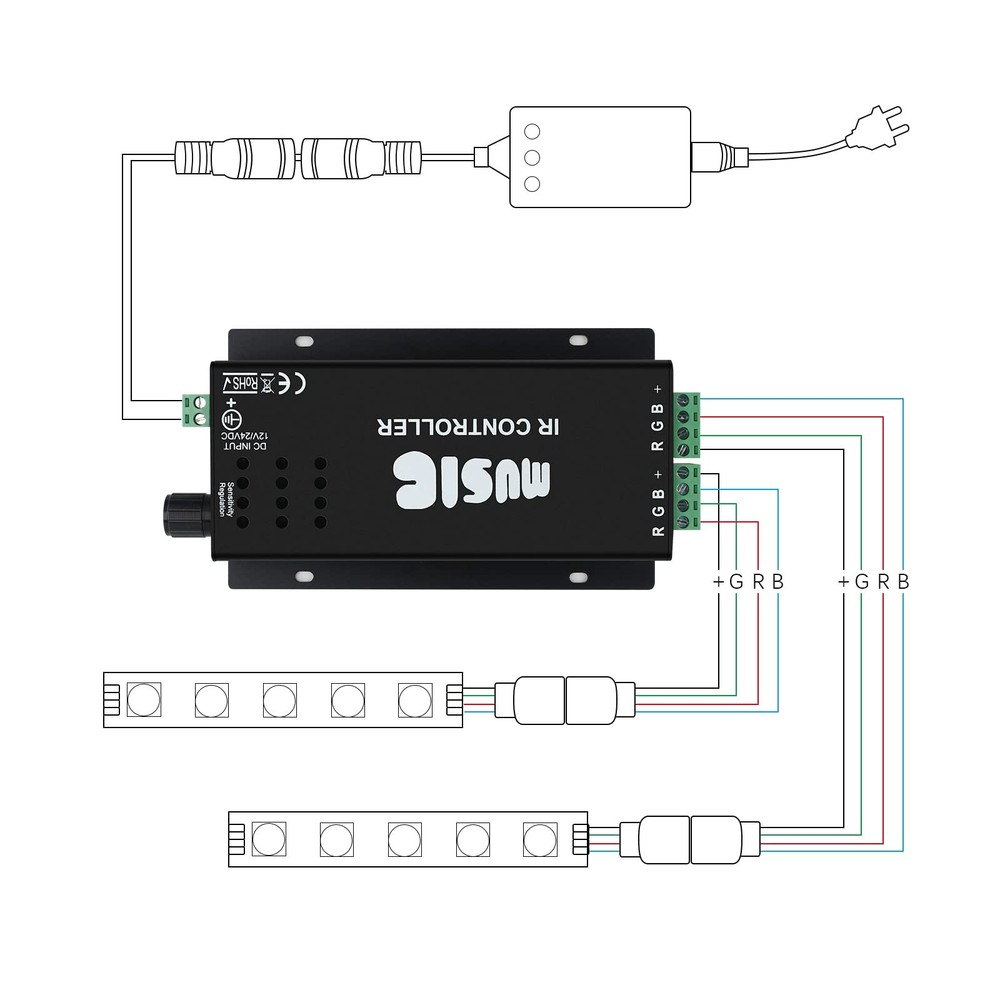 RGB 4-PIN LED Controller, DC12-24V LED Light Strips Controller, 24-Keys IR Wi...