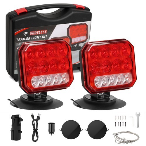 2X Wireless Trailer Lights Magnetic LED Tow Light Turn Signal Brake Reverse Stop