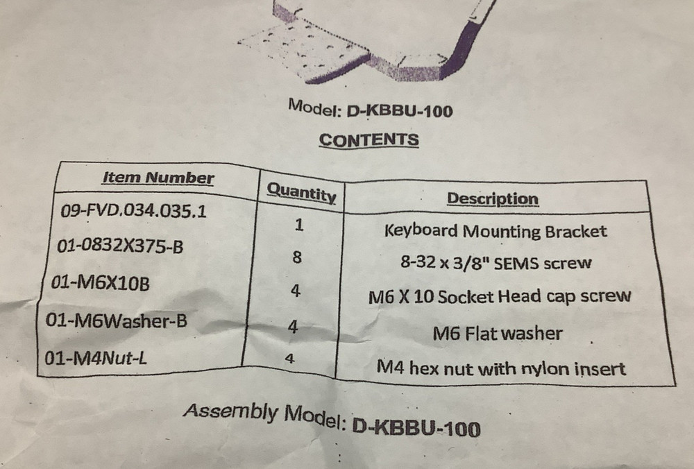 Forward View D-KBBU-100 Large Keyboard Bracket Mount Kit (R37)