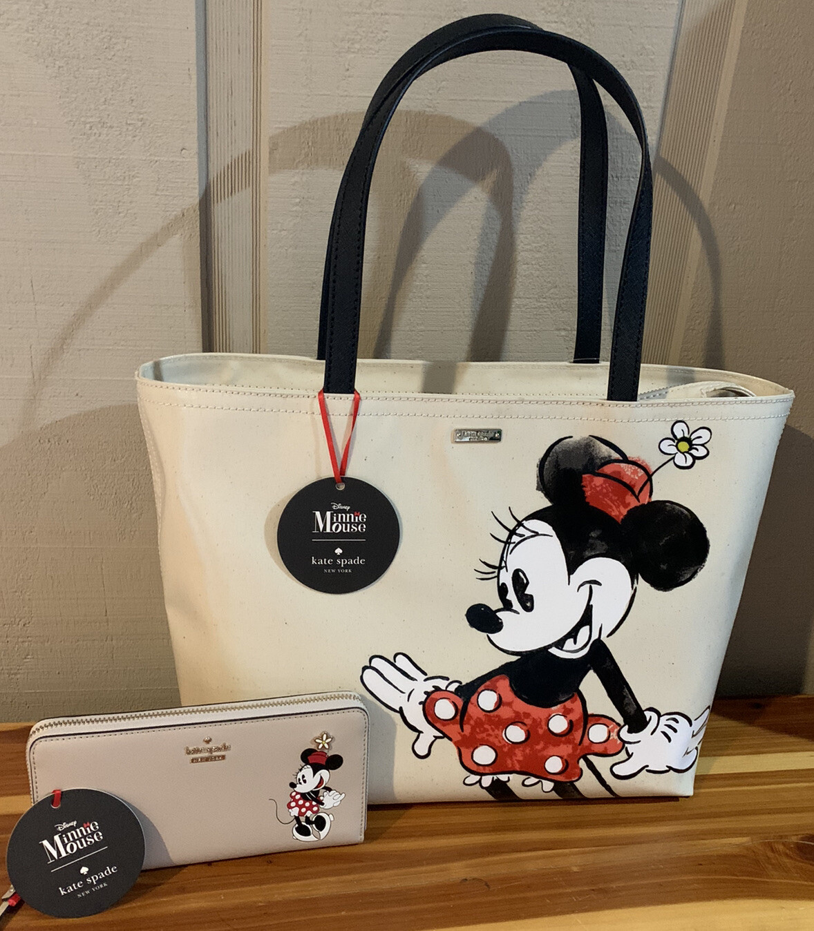 KATE SPADE DISNEY MINNIE MOUSE FRANCIS LARGE TOTE & LACEY LARGE WALLET NEW