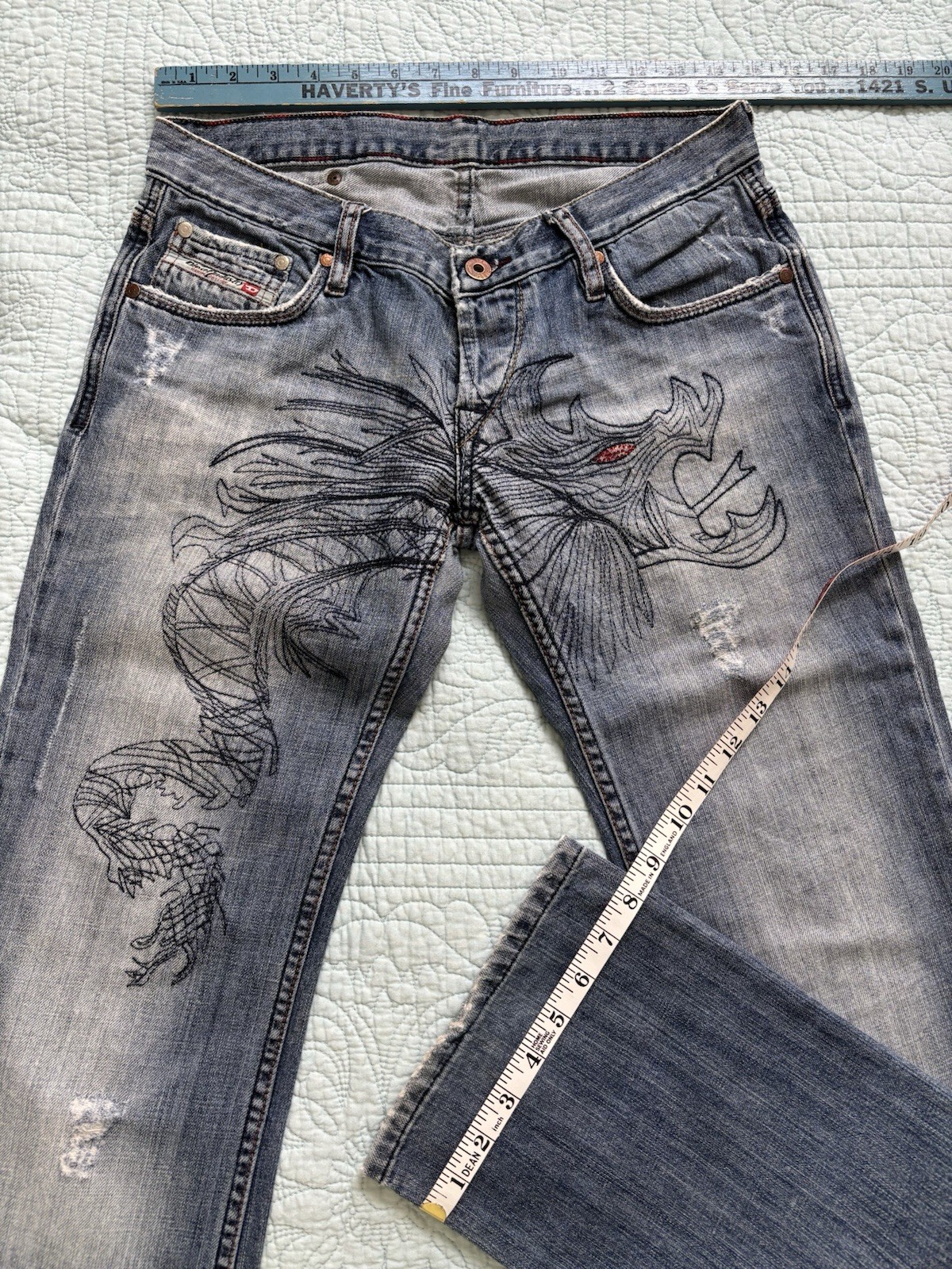 Vintage 90’s/Y2K Diesel Embroidered Dragon Low Rise Button-Fly Jeans - Rare!