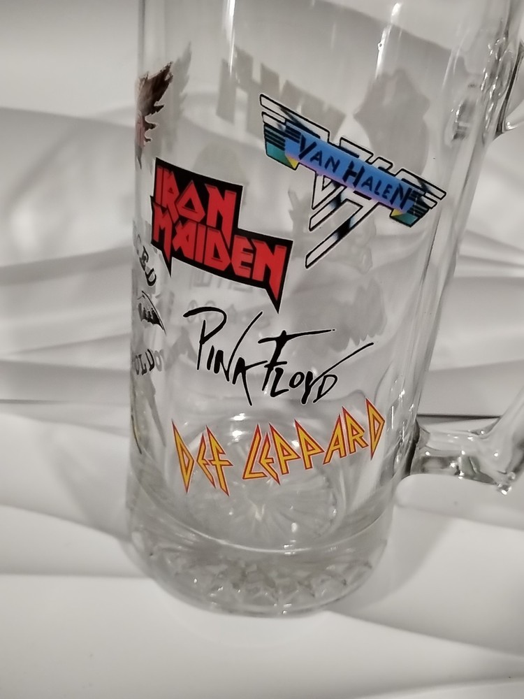 Kiss Band Large Jumbo Beer Stein 32 oz Glass Mug 7 7/8” Ozzy Osbourne AC/DC Pin