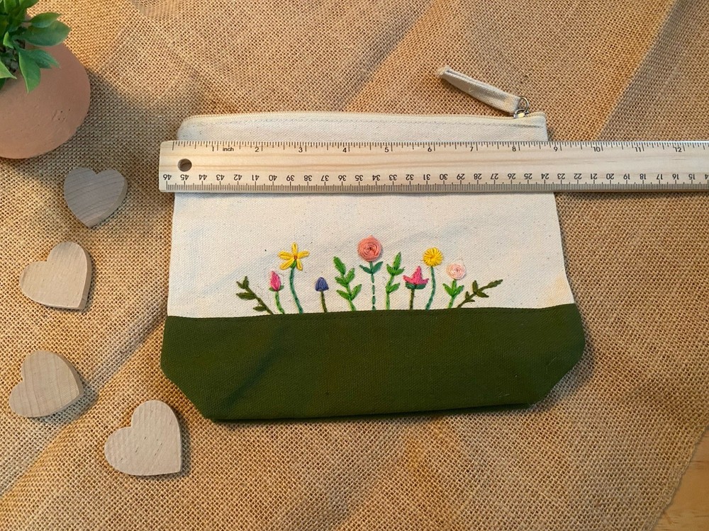 Brand New Customize Embroidery Hand made Pouch- Wild Flower Pattern