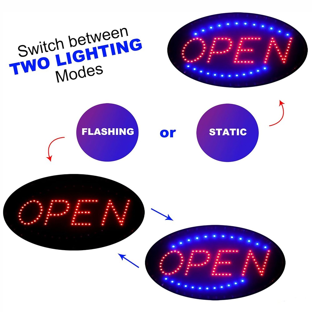 Animated Motion Ultra Bright OPEN Business Store LED Hang Sign Neon Light ON/OFF