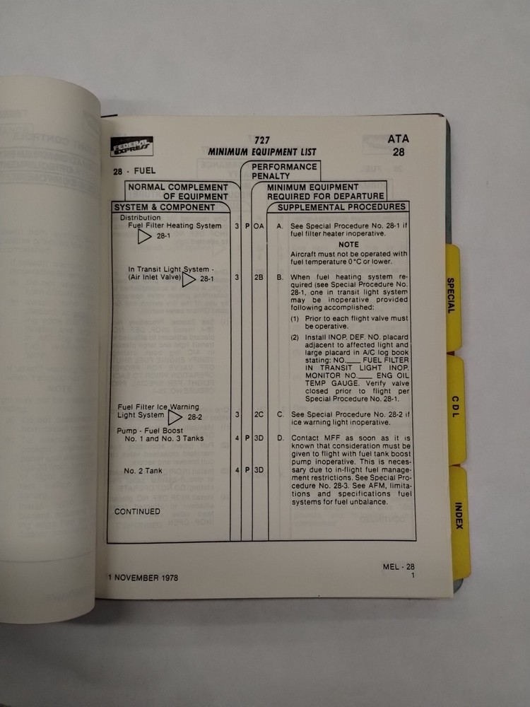 Federal Express 727 Minimum Equipment List & Configuration Deviation List-Origin