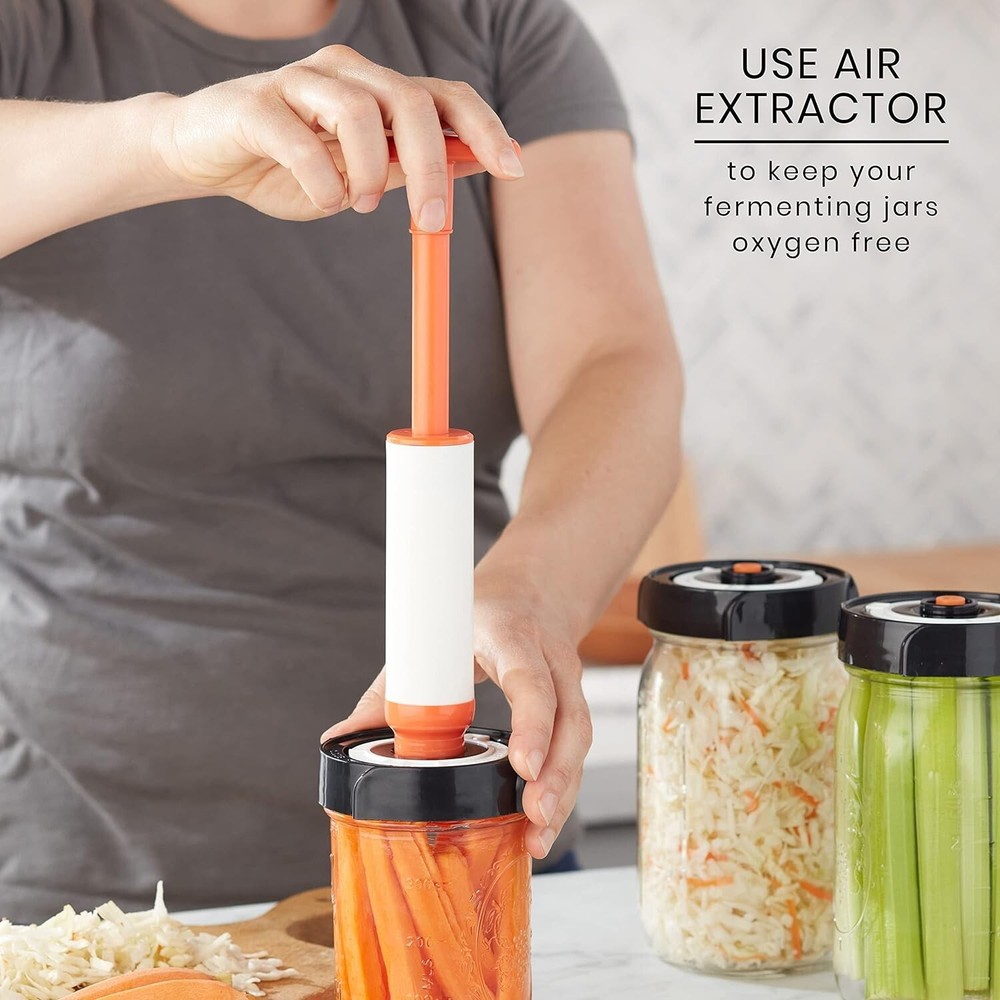 Fermentation Kit -3 durable jar lids,- 3 glass weights,-oxygen extraction pump