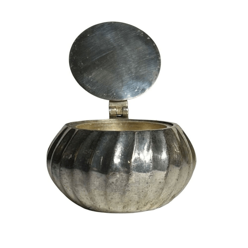Small Silver Round Decorative Container/ Candle-Holder