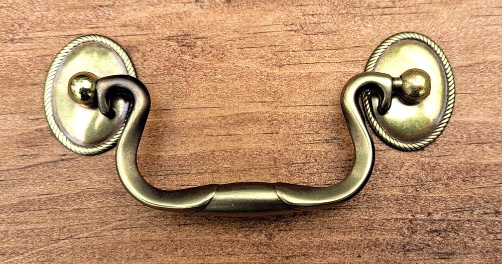 4 Solid Brass Drop Bail Drawer Pulls With Screws 3 1/2" Center To Center NOS