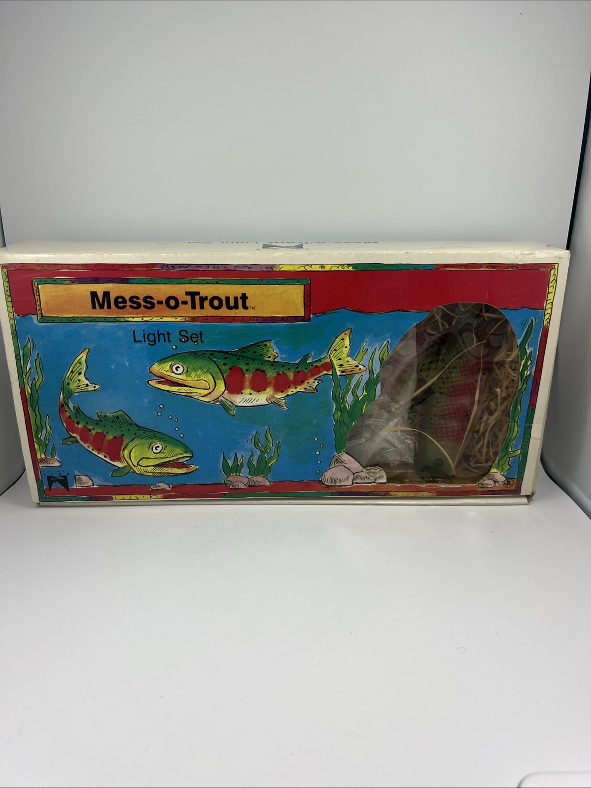 Vintage 1987 Blow Mold Mess-o-Trout Fish String Lights 10 Fish & Lights NOB