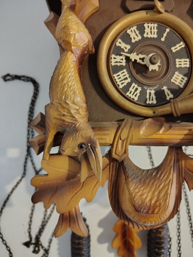Vtg Black Forest Germany Cuckoo Clock Hunter Stag Deer Rabbit Pheasant Untested