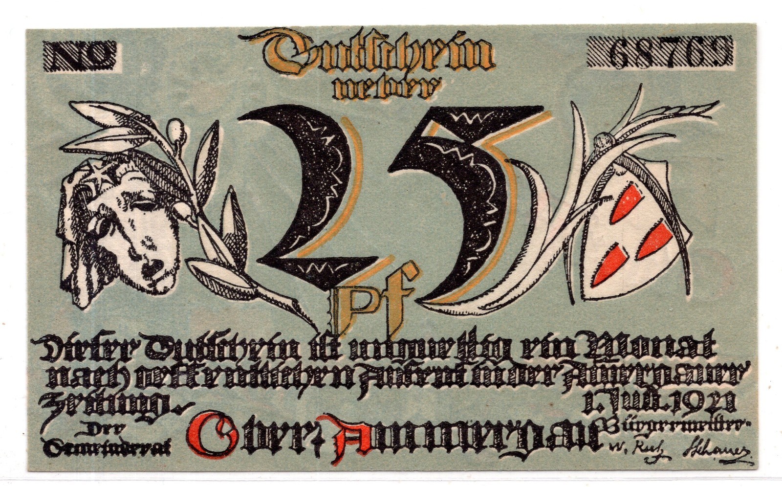1921 Germany Oberammergau Notgeld 25 Pfennig Note (3962)