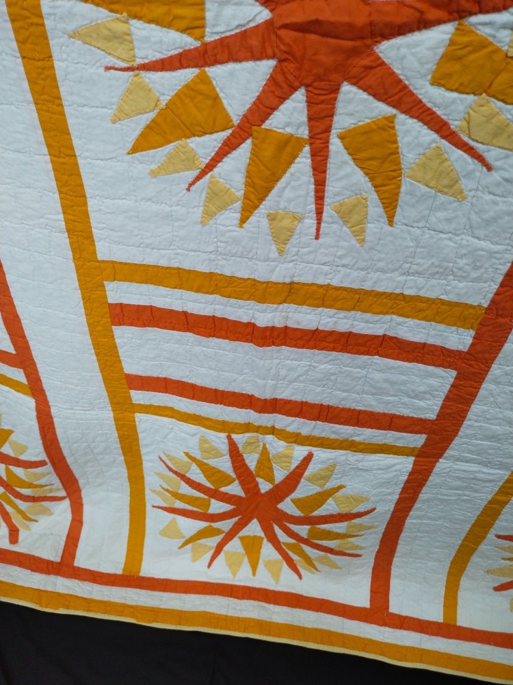 vintage sunburst hand Quilted patchwork Quilt needlework A168