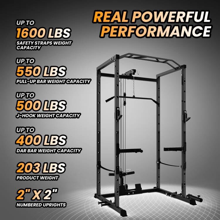 Power Cage ,Multi-Functional Power Rack w/Pulley System ,J-Hooks Dip Bar Workout