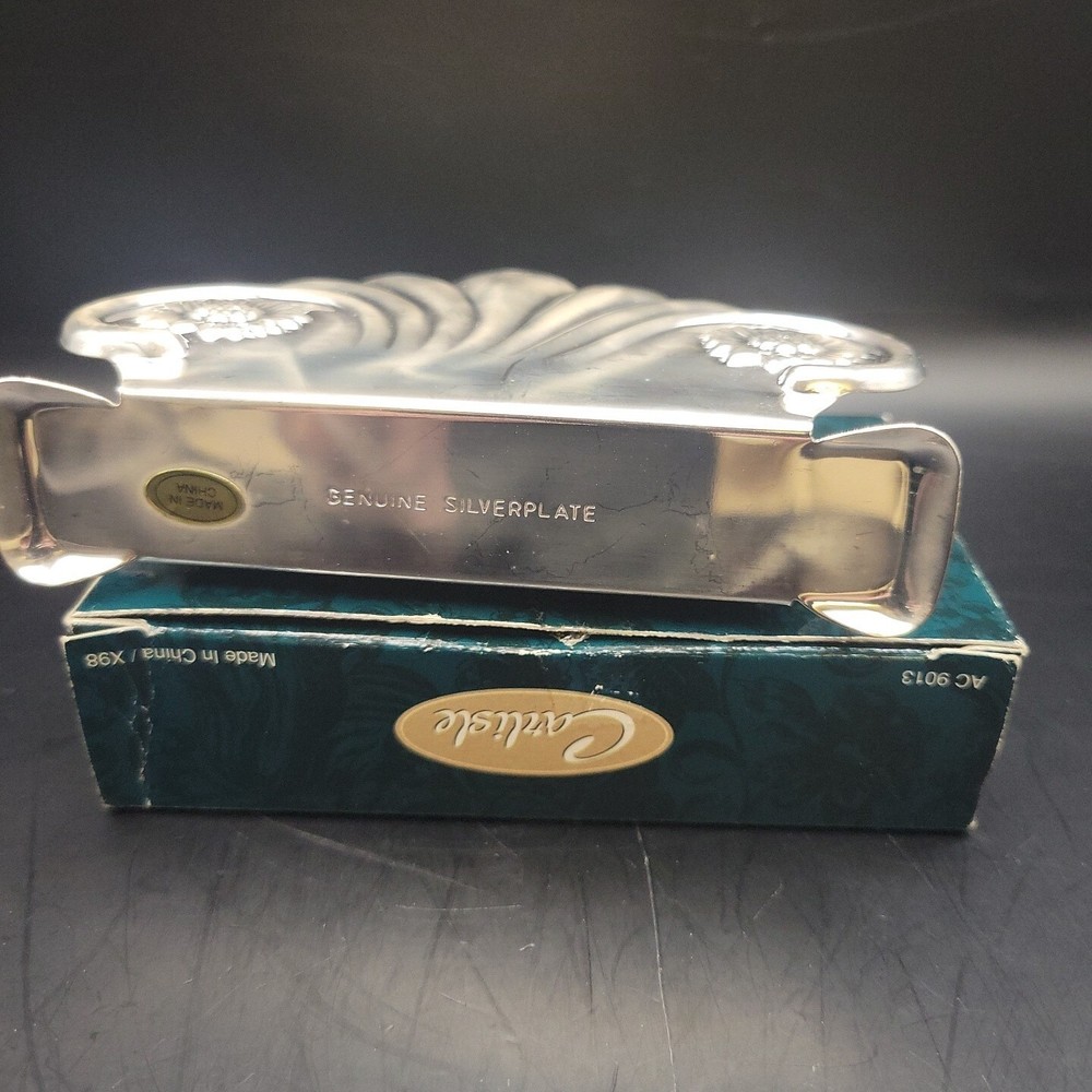 Vintage Carlisle Genuine Silver Plate Napkin holder Shell Shape 2 1/2" x 5" NIB