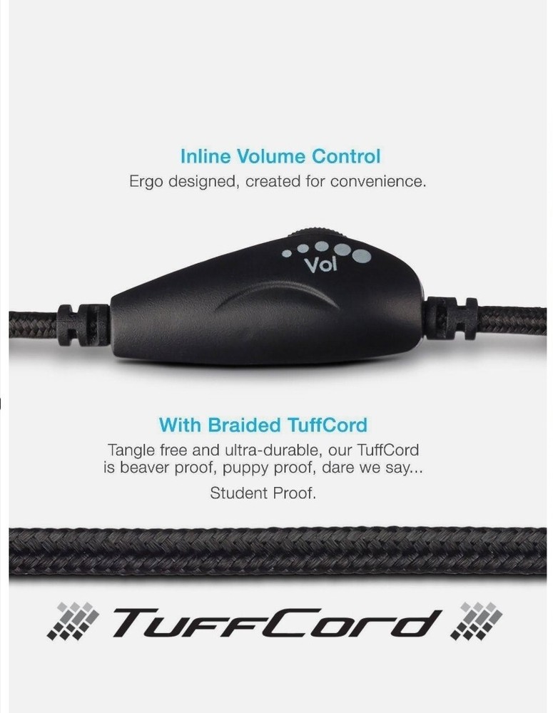 Cyber Acoustics TuffCord Headset with Inline Volume Control & Braided Cable Mic