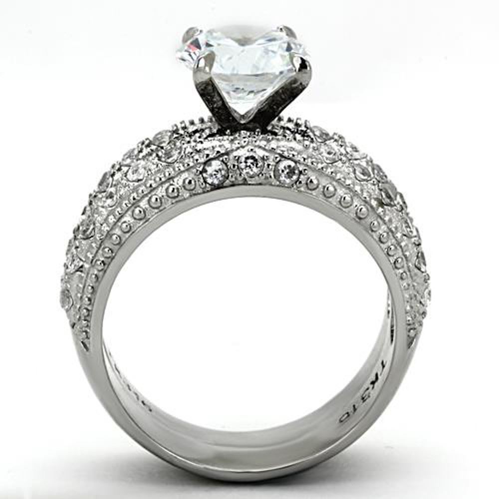 Stainless Steel 3.25 Ct Round Cut CZ Vintage Wedding Ring Set Women's Size 5-10