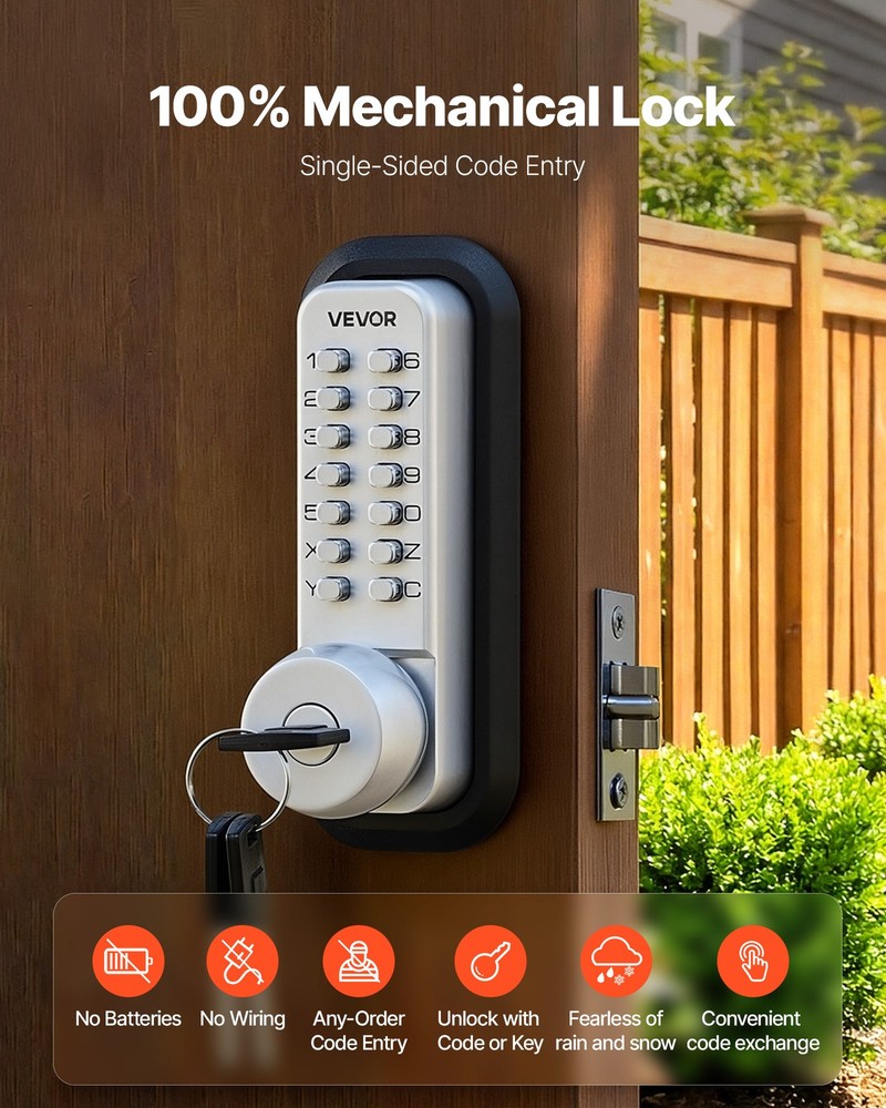VEVOR Mechanical Keyless Entry Door Lock Keypad Door Knob 4-7 Digits Code Silver
