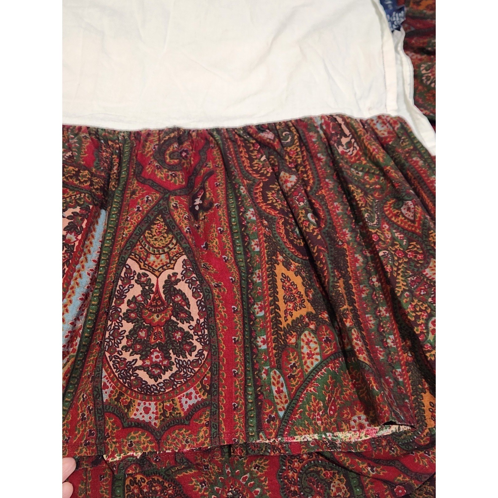Ralph Lauren Cardiff Paisley Full Bedskirt Dust Ruffle 13" Drop Red, Green