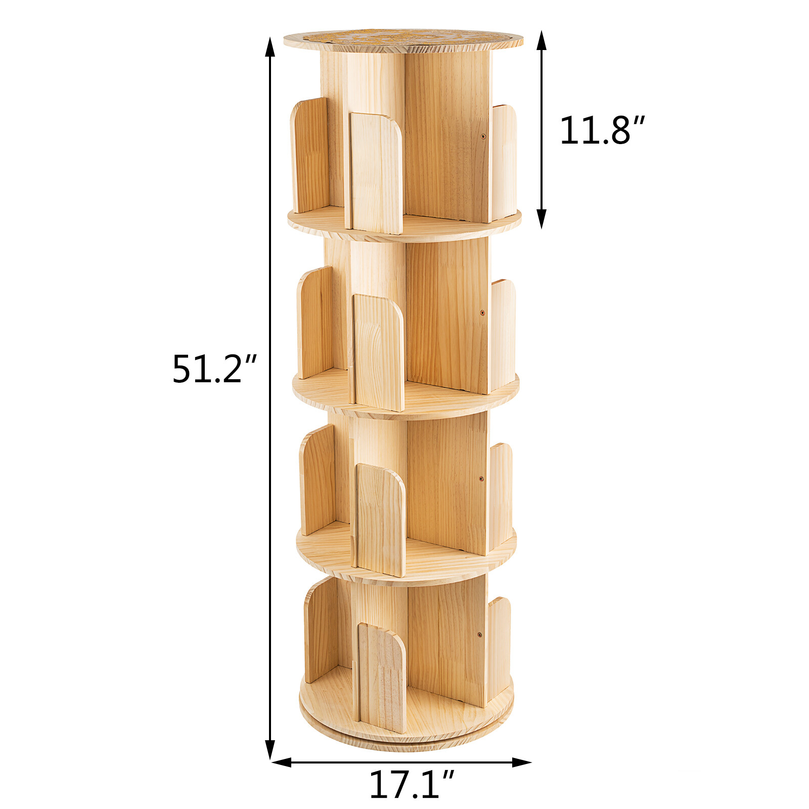 4 Tier 360° Rotating Bookshelf Bookcase Storage Shelf Freestanding Display Rack