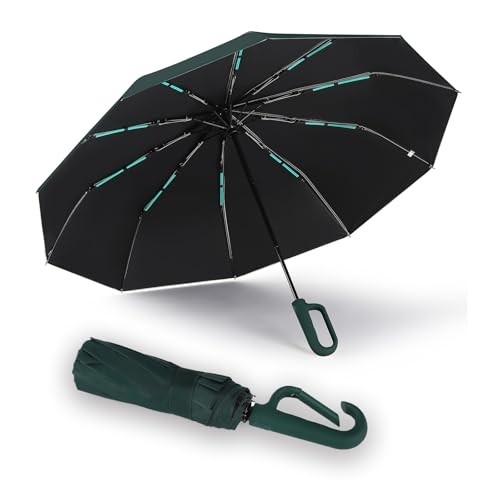 Travel Folding Golf Umbrella 10 Ribs Automatic Dark green
