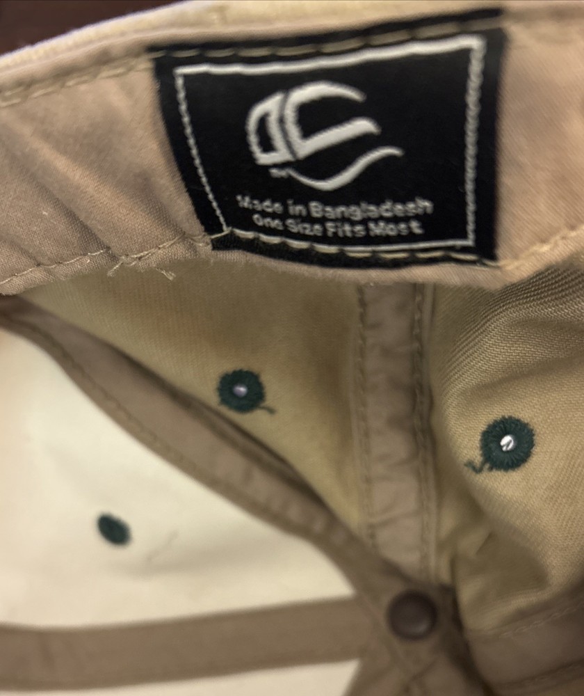 Golf Hat Cap With Beaver Embroidered Khaki With Hook & Loop Strap