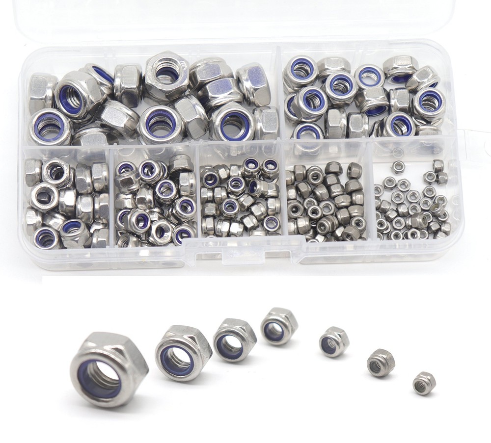 210pcs Nylock Hex Self Locking Nuts Assortment Kit Nylon Inserted Nuts 304 St