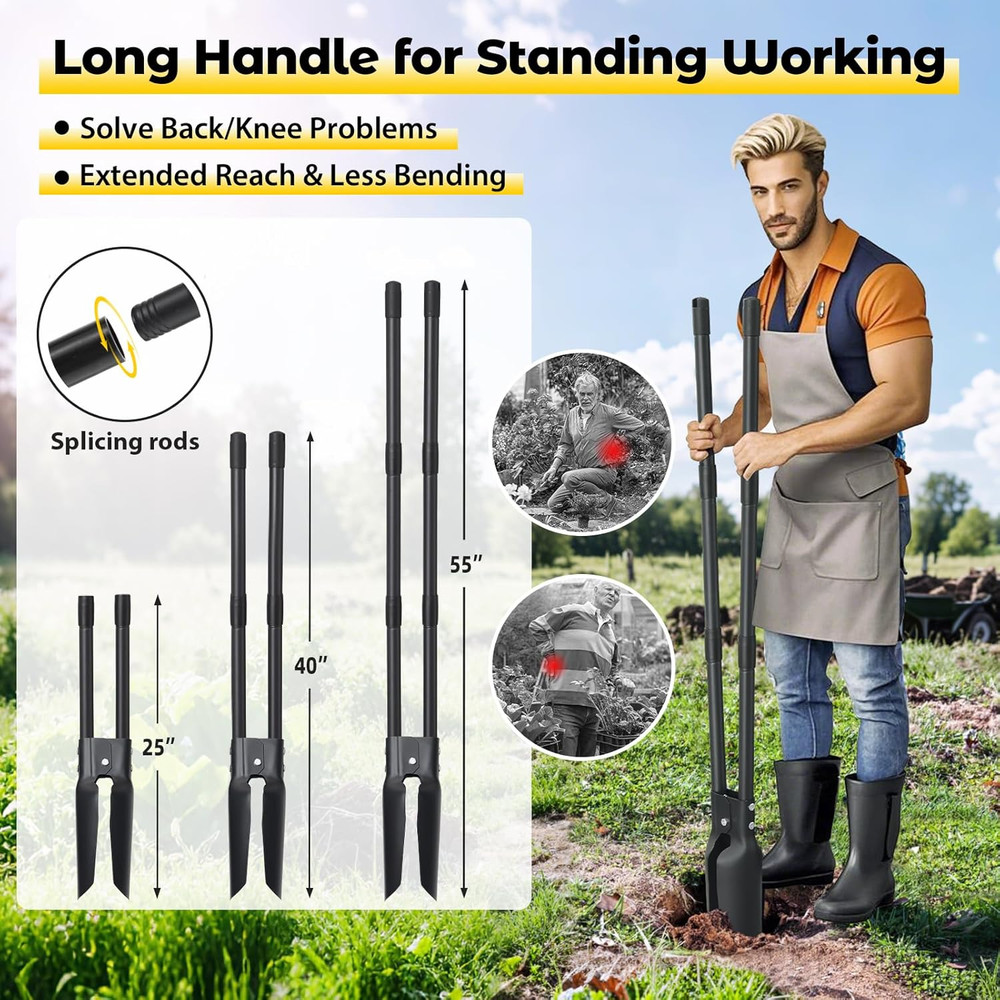 Post Hole Digger Tool, Heavy Duty Post Hole Digger with 55 Inch Handle, Dual Sha