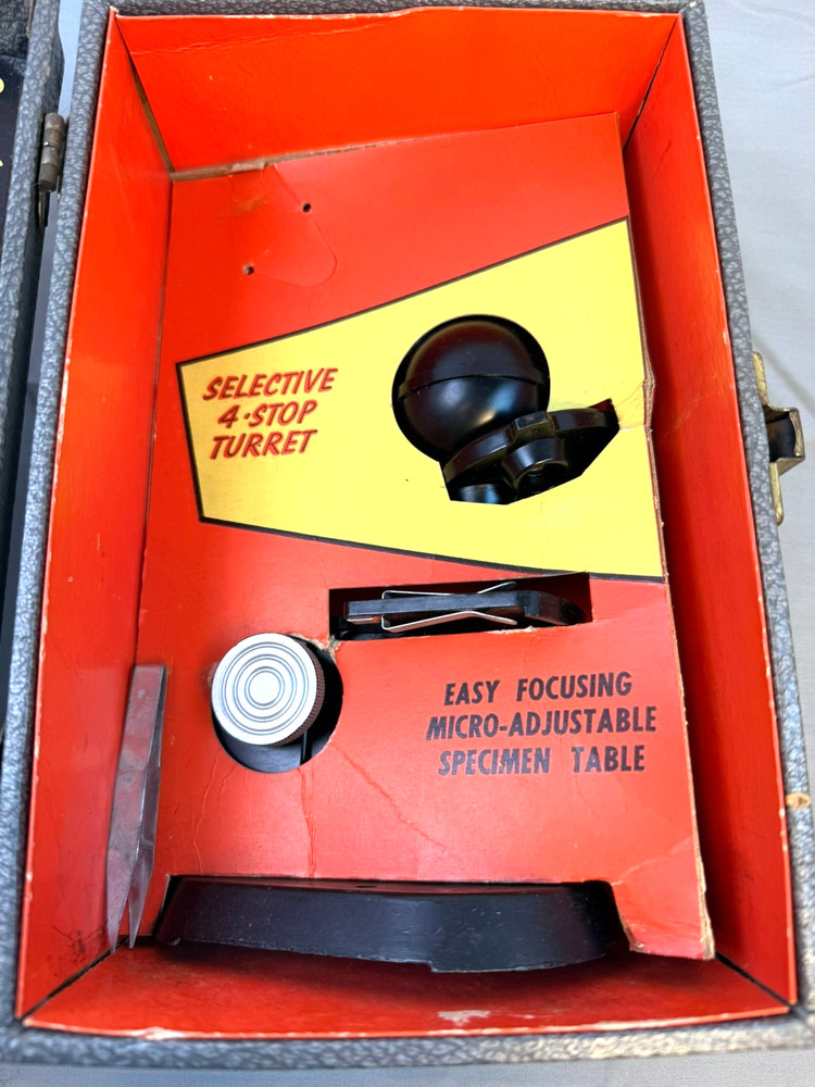 Gilbert Silver Medal Microscope Lab Set w/ 12 Slide Box & Case