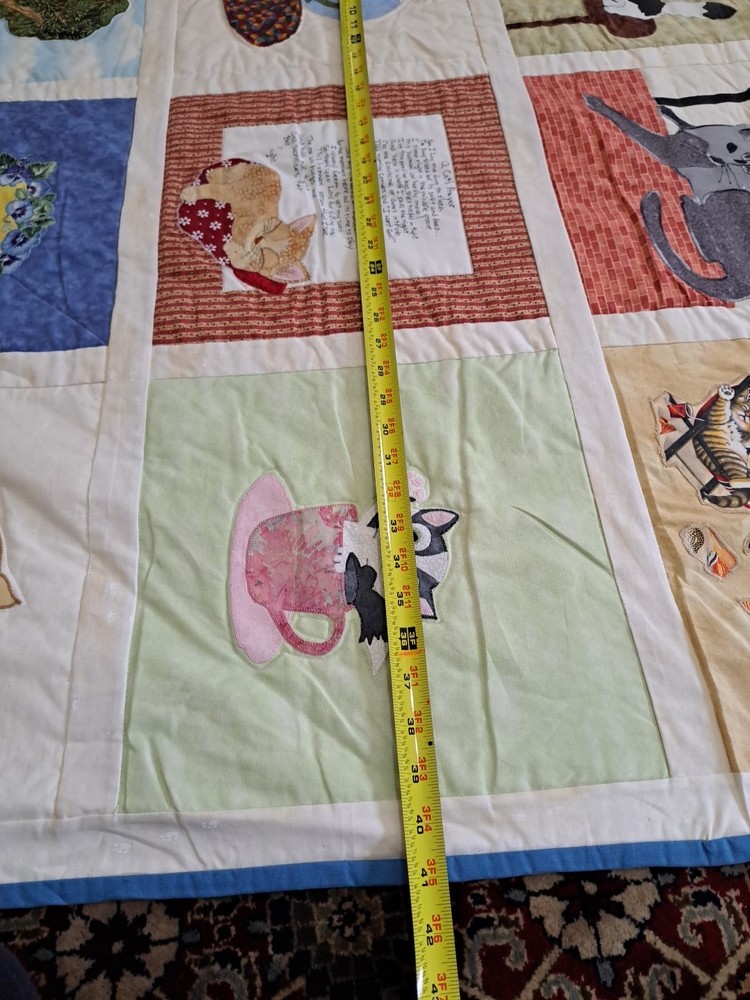 Handmade Patchwork Applique Cat Scenes Wall Hanging Quilt