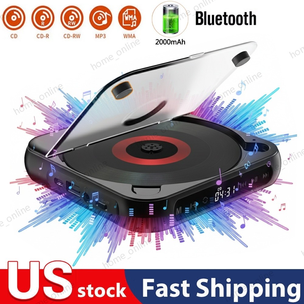 Black Portable CD Player Personal CD Players with Bluetooth Rechargeable