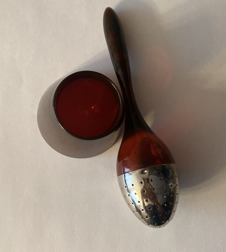 Red Lucite & Stainless Tea Infuser & Stand