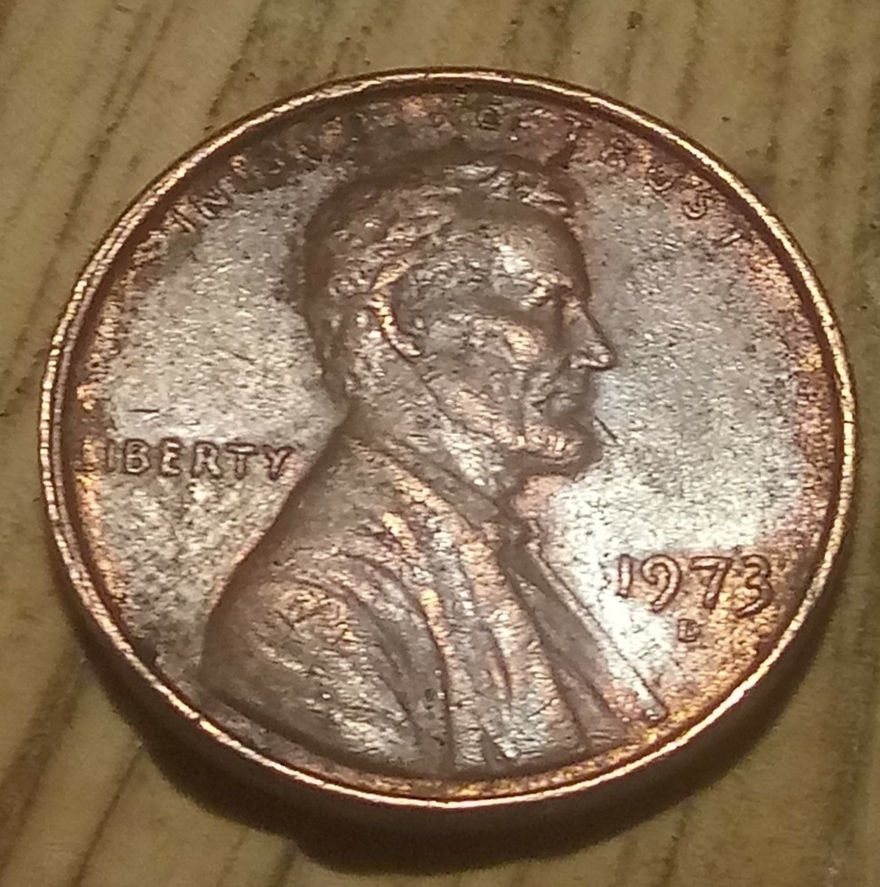 1973 D Lincoln Penny, Broadstruck, Mishaped "E" In Cent, Mint Error, Twisted 7