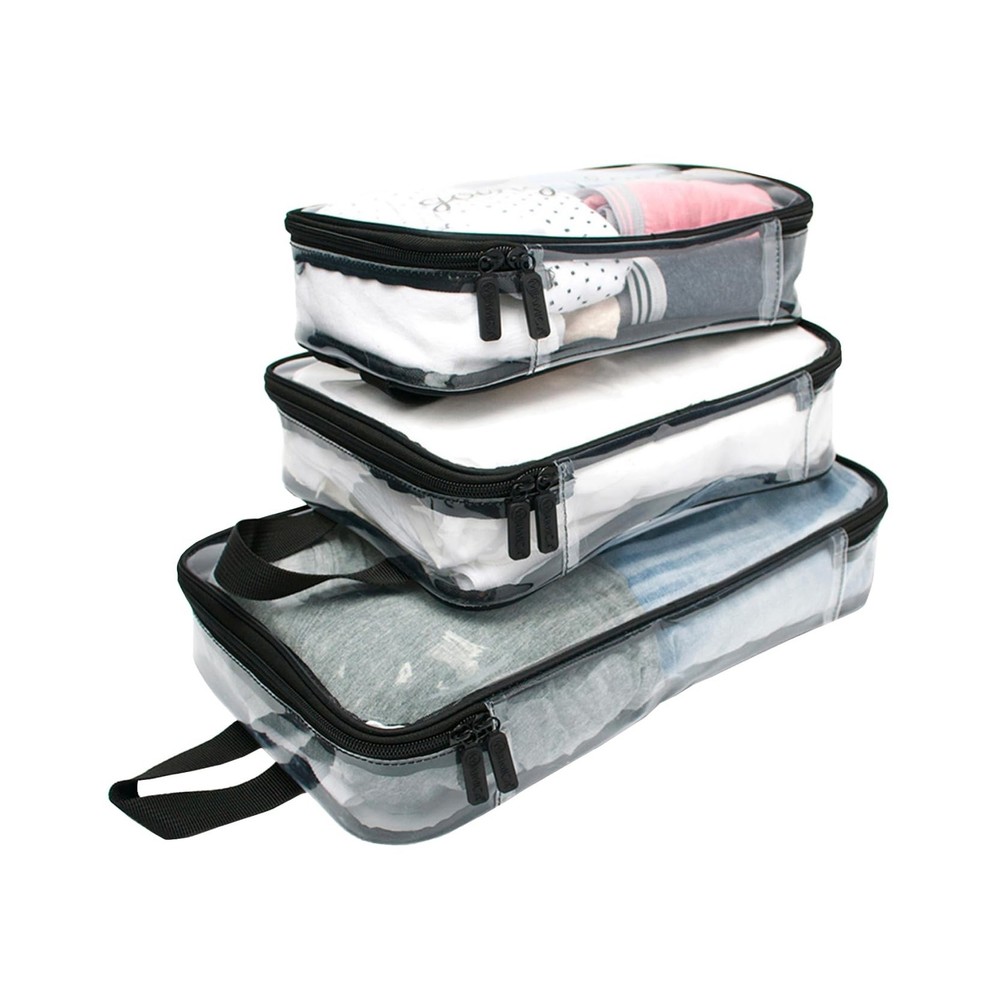 Miamica Packing Cube Set - 3-Piece Set, Clear/Black