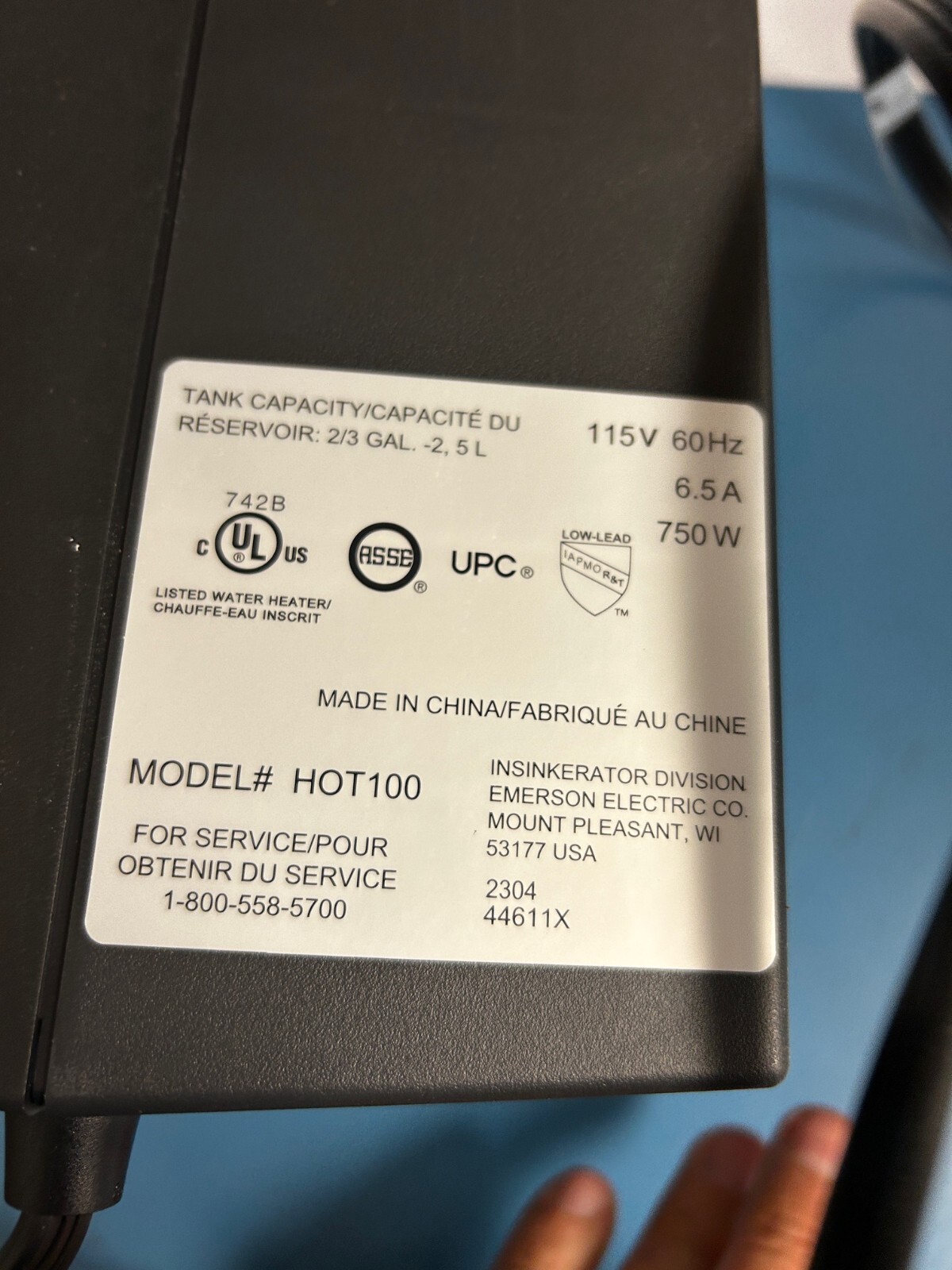 InSinkErator HWT-HOT100 Hot100/Hot150 Tank Only 44726E TANK ONLY, TESTED