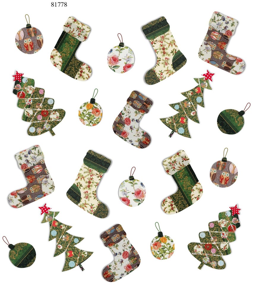 Patchwork Christmas  -  Ceramic Decals- Enamel Decal  - Glass Decal- 88178