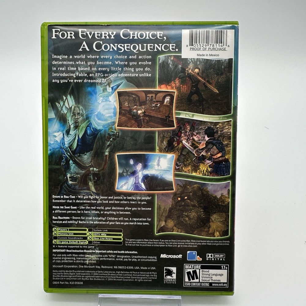 Fable Original Xbox Case & Manual Only Authentic Cover Art No Disc RPG