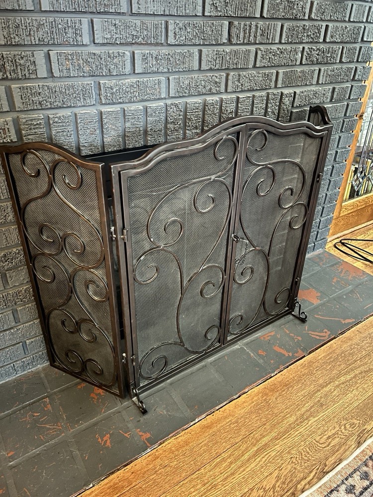 Antique Black Metal Fireplace Screen